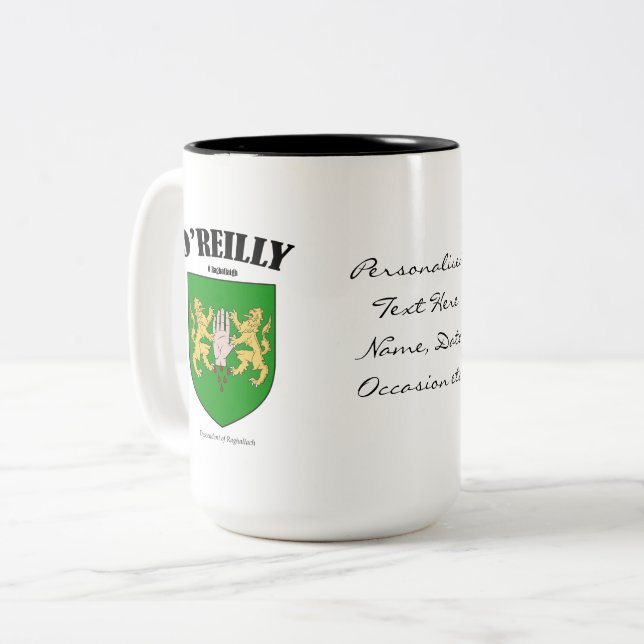 Caneca De Café Em Dois Tons O'Reilly Family Crest, Tradução e Significado (Frente Esquerda)