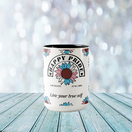 Caneca De Café Em Dois Tons Orgulho Feliz LGBTQ: Girassol em Cores Transgênero