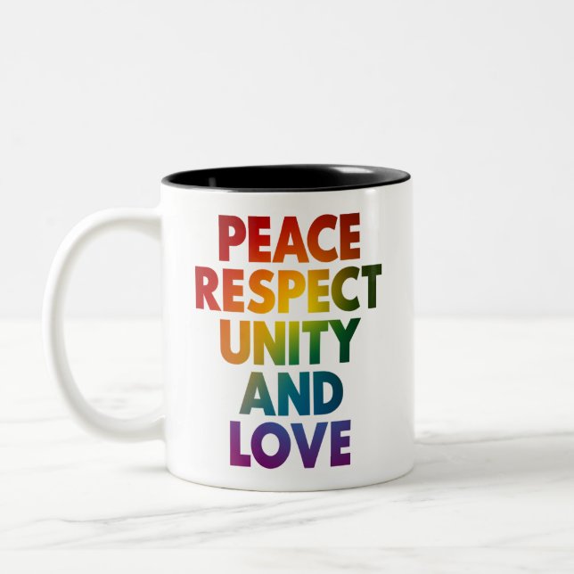 Caneca De Café Em Dois Tons Orgulho Paz Respeito Unidade E Amor  (Esquerda)