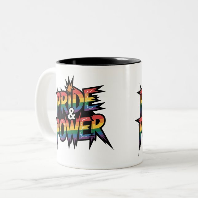 Caneca De Café Em Dois Tons Orgulho & Poder LGBTQ (Frente Esquerda)