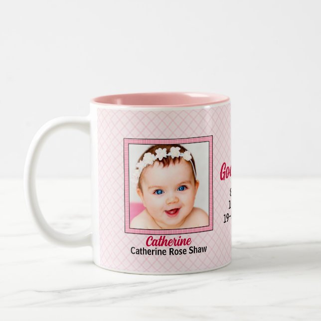Caneca De Café Em Dois Tons Orgulhosa Madrinha Rosa Gingham 2 Foto (Esquerda)