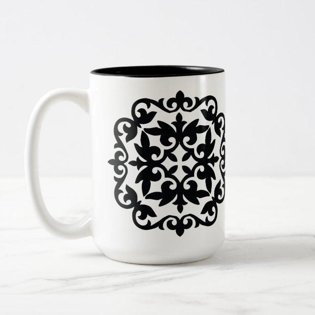 Caneca De Café Em Dois Tons Ornamental Floral Design (Esquerda)