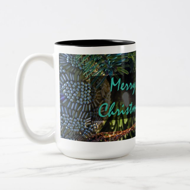 Caneca De Café Em Dois Tons Ornamento Feliz de Natal (Esquerda)
