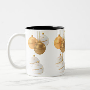 Caneca De Café Em Dois Tons Ornamentos Dourados e Pérolas Festivos Natal