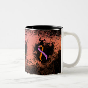 Caneca De Café Em Dois Tons Orquídea e coração alaranjado do Grunge da fita