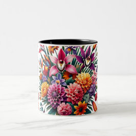 Caneca De Café Em Dois Tons Orquídea vibrante e Dahlia Floral