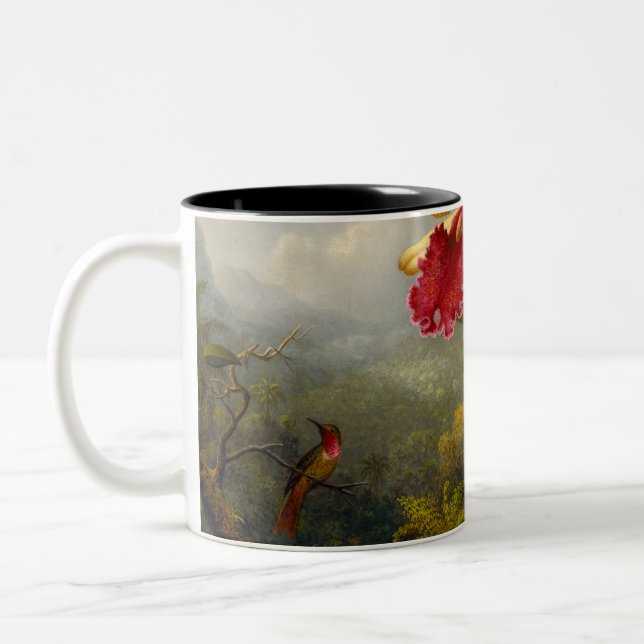 Caneca De Café Em Dois Tons Orquídeas e Hummingbird (Esquerda)