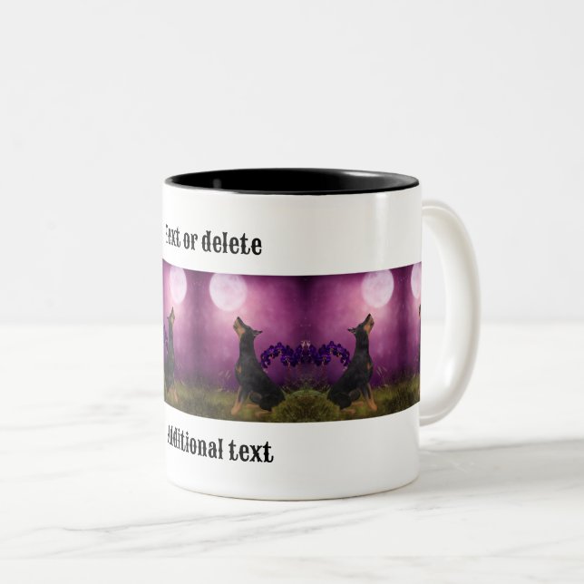 Caneca De Café Em Dois Tons Orquídeas Roxas Doberman Personalizadas (Frente Esquerda)