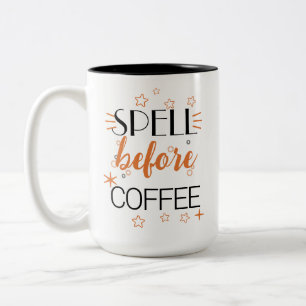 Caneca De Café Em Dois Tons Ortografia Antes Do Café, Estrelas e Bean Engraçad