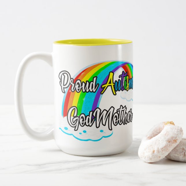Caneca De Café Em Dois Tons Orud Autism GodMãe (Com Donut)