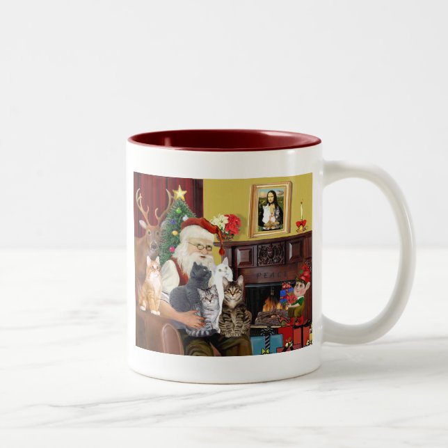 Caneca De Café Em Dois Tons Os Cinco Gatos do Papai Noel (Direita)