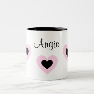 Caneca De Café Em Dois Tons Os corações cor-de-rosa & pretos personalizaram