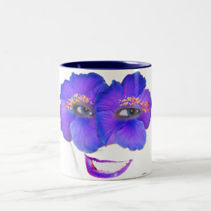 Caneca De Café Em Dois Tons Os hibiscus enfrentam com sorriso - azul