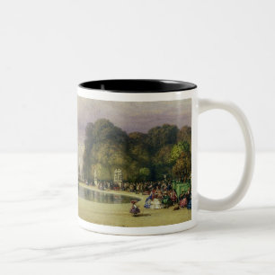 Caneca De Café Em Dois Tons Os jardins de Tuileries, com o Arco do Triunfo