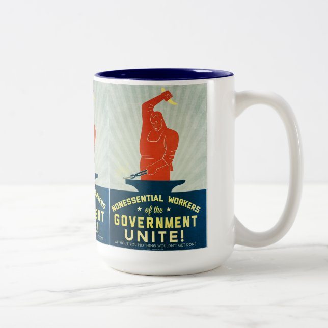 Caneca De Café Em Dois Tons Os trabalhadores do Nonessential do governo (Direita)