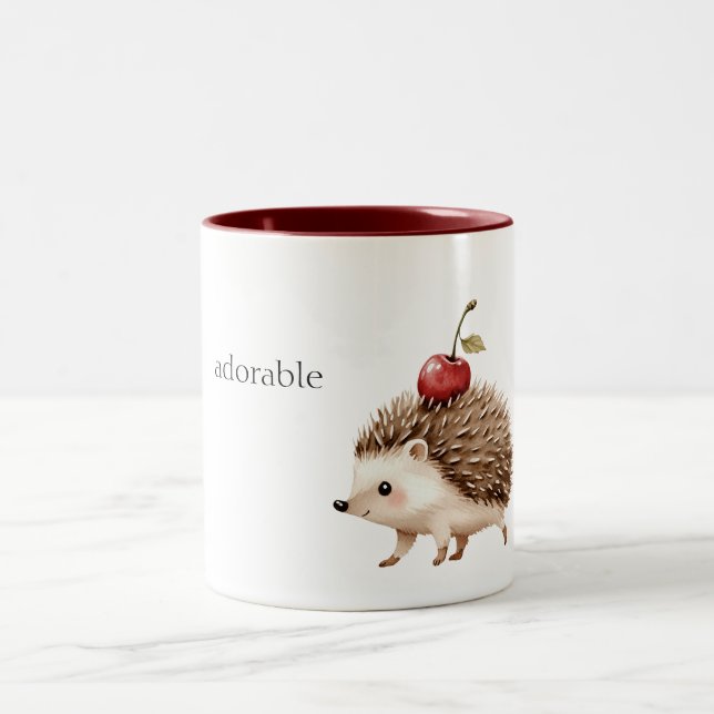 Caneca De Café Em Dois Tons ouriço Adorável Cereja Vermelha (Centro)
