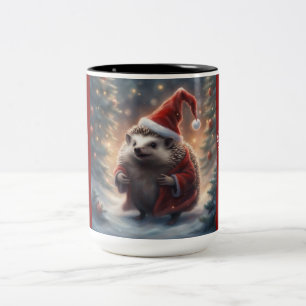 Caneca De Café Em Dois Tons ouriço do Papai Noel caprichoso em lote de árvores