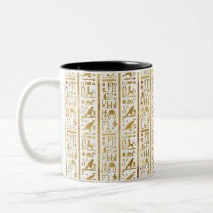 Caneca De Café Em Dois Tons Ouro & Branco Egito Egípcio Glam Moderno Chic