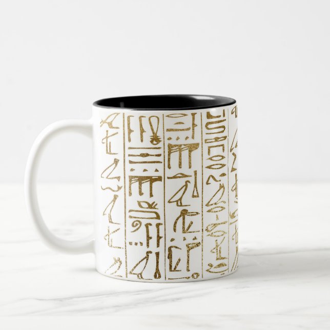 Caneca De Café Em Dois Tons Ouro & Branco Egito Egípcio Glam Moderno Chic (Esquerda)