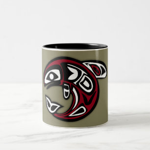 Caneca De Café Em Dois Tons Ouro e teste padrão tribal vermelho do golfinho