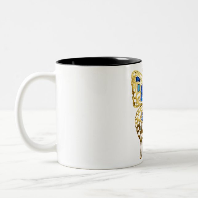 Caneca De Café Em Dois Tons Ouro Folha de Borboleta Elegância (Esquerda)