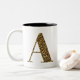 Caneca De Café Em Dois Tons Ouro Leopardo - Glam Monograma A
