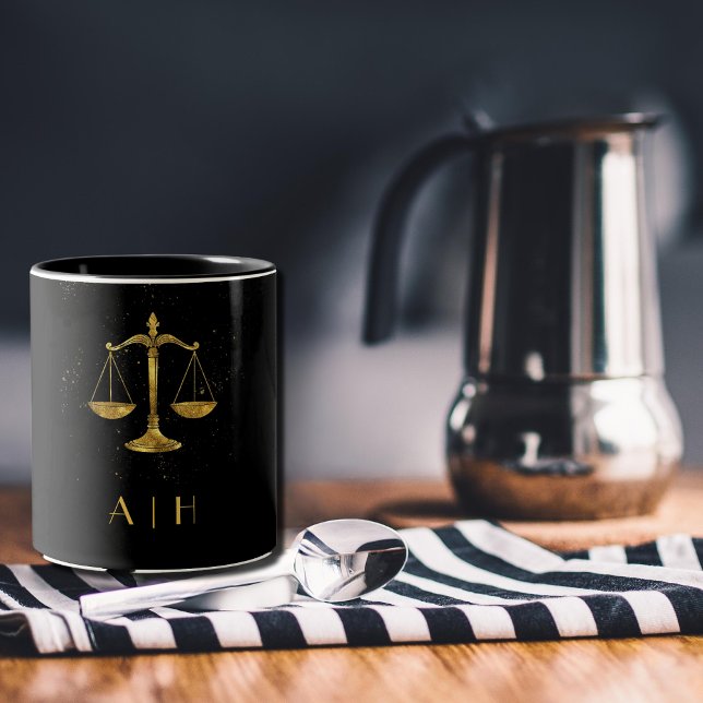 Caneca De Café Em Dois Tons Ouro Libra Zodiac - Monograma Personalizado (Criador carregado)
