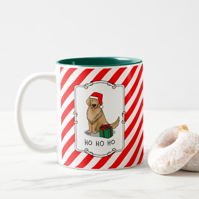 Caneca De Café Em Dois Tons Ouro Natal Santa Claus Cachorro de Retriever (Com Donut)