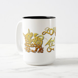 Caneca De Café Em Dois Tons Ouro Ox - Chinês Cortado em Papel - Ano Novo 2021