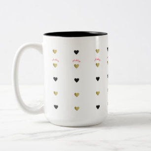 Caneca De Café Em Dois Tons ouro romântico e corações de amor negro com nom