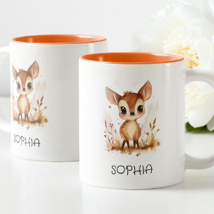 Caneca De Café Em Dois Tons Outono Cervo Aquarela Animal Simples Fofo Nome Inf