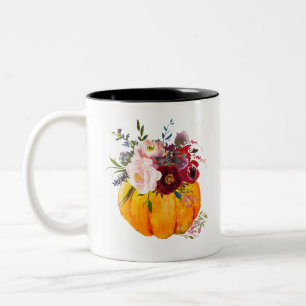 Caneca De Café Em Dois Tons outono, floral, abóbora