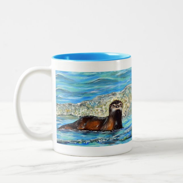 Caneca De Café Em Dois Tons Outra na pintura Waves 2 (Esquerda)