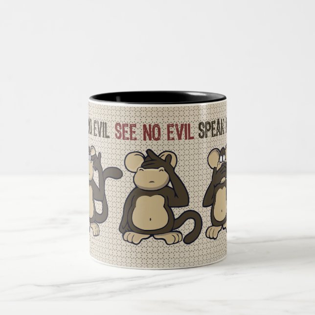 Caneca De Café Em Dois Tons Ouvir Nenhum Macaco Mau Engraçado (Centro)