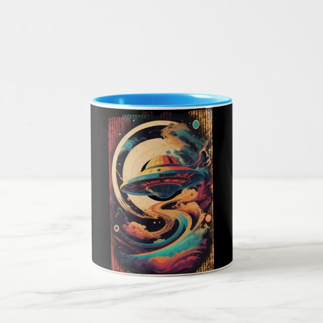 Caneca De Café Em Dois Tons OVNI Viaje Galaxia (Centro)