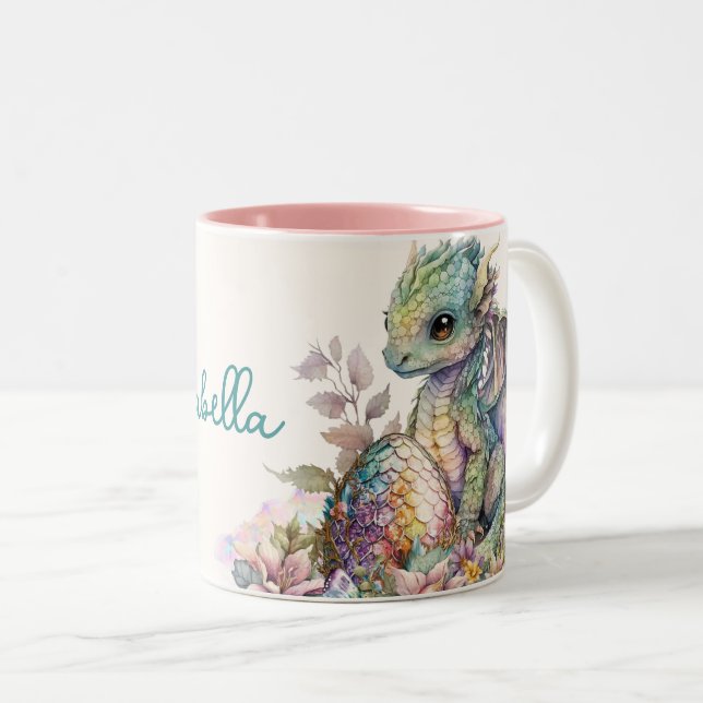 Caneca De Café Em Dois Tons Ovo de Dragão Bebê Fofo (Frente Esquerda)