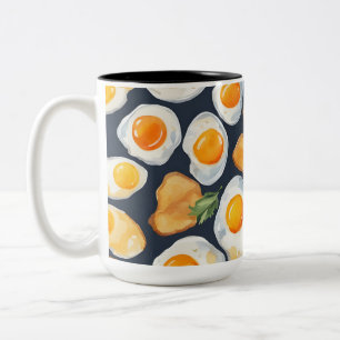 Caneca De Café Em Dois Tons Ovo Frito & Torrada Padrão Seamless   Arte de Cozi