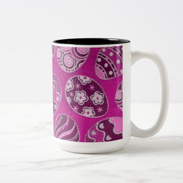 Caneca De Café Em Dois Tons Ovos de Páscoa Rosa Decorativos (Direita)