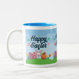 Caneca De Café Em Dois Tons Ovos Feliz Páscoa Coelho & Flores