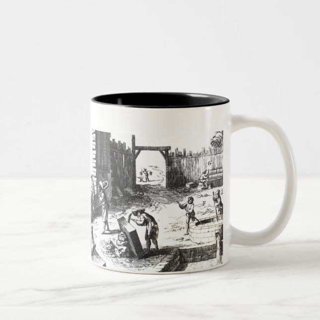 Caneca De Café Em Dois Tons P0Ň:canteiros no trabalho, gravado por Lucotte (Direita)