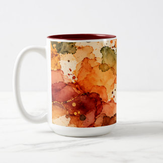 Caneca De Café Em Dois Tons Padrão Abstrato de Tinta Alcoólica de Outono