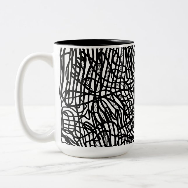 Caneca De Café Em Dois Tons Padrão abstrato preto e branco (Esquerda)