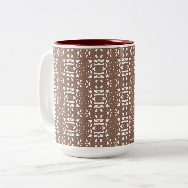 Caneca De Café Em Dois Tons Padrão Abstrato Único Marrom e Branco (Frente Esquerda)