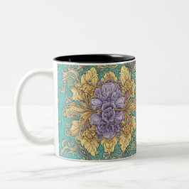 Caneca De Café Em Dois Tons Padrão Amarelo Roxo-Teal