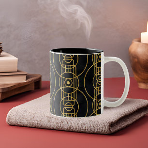 Caneca De Café Em Dois Tons Padrão Art Deco em preto e ouro
