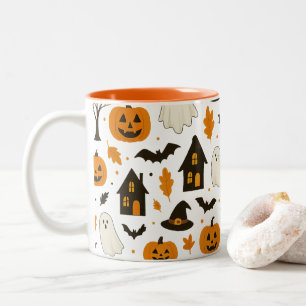 Caneca De Café Em Dois Tons Padrão Assustador do Halloween - Spooky e Festivo