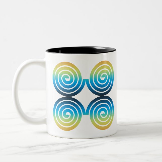 CANECA DE CAFÉ EM DOIS TONS PADRÃO AZUL VERDE ESPIRAL (Esquerda)