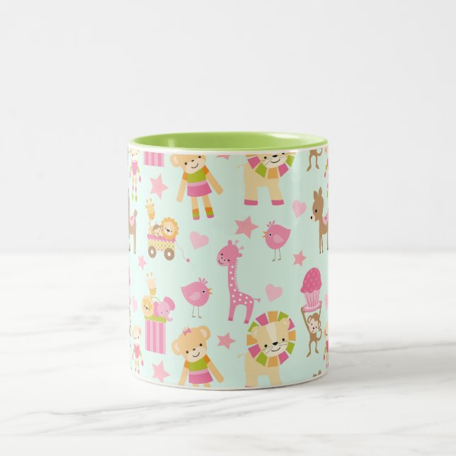 Caneca De Café Em Dois Tons Padrão bonito com animais e brinquedos (Centro)