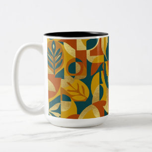 Caneca De Café Em Dois Tons Padrão Botânico
