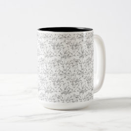 Caneca De Café Em Dois Tons Padrão Botânico desenhado à mão em preto e branco